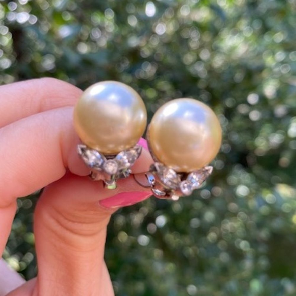 VTG JOMAZ Pearl Rhinestone Formal EARRING